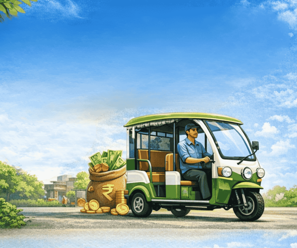 Electric rickshaws used for self-employment, fleet rental business, and last-mile delivery services in Indian towns